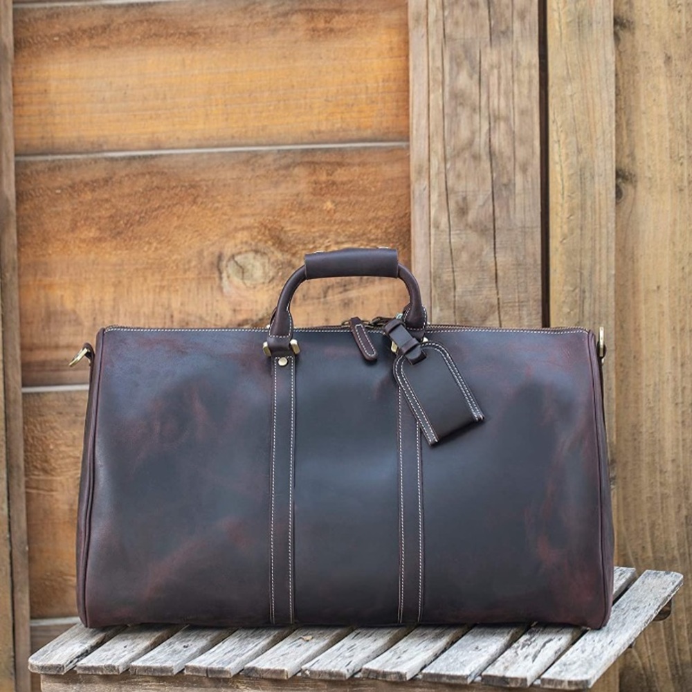Full Grain Leather Duffel Weekender Duffle Bag - Picture 12 of 13